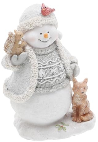 Warmhm European Christmas Resin Ornaments Snowman Figurine Gray-blue Wool Puppy Animal Decor for Xmas Table Display