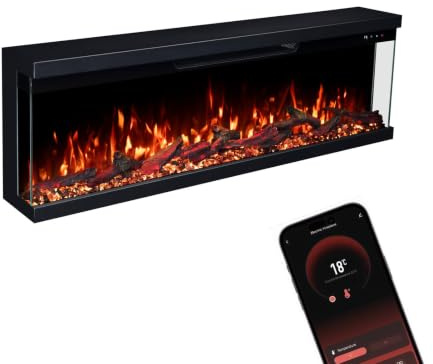 GF CORE Elektrokamin Insert 106 mit realistischem 3D LED-Feuer - Wand-Elektrokamin mit Heizung und Kaminfeuer, App Steuerung, Knistereffekt & Timer, max. 1800 W, 107x35x19cm