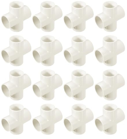 QUARKZMAN 16 Pezzi di Raccordi in PVC, Incrocio A 4 Vie PVC 1.5 1.6 Connettori PVC Gomito PVC Raccordi per Tubi PVC Accoppiamento PVC Connettori per Angoli Mobili PVC Fai da Te, Bianco