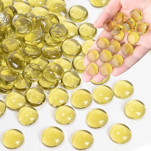 440g Gelb Glassteine & Muggelsteine 85-100 Stück, 13-20mm Glasnuggets für Vasen, Dekosteine für Aquarium und basteln, Vasenfüller