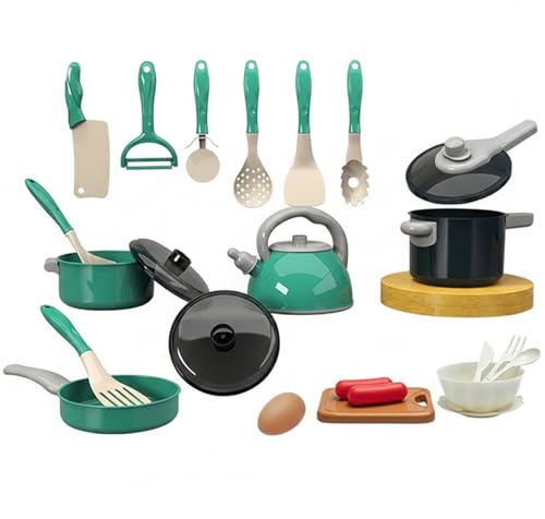 Tsawntd 28Pcs Kids Pots and Pans Playset, Pretend Play Toddler Pots and Pans Set, Kids Play Kitchen Accessories Cooking Toys with Realistic Functions