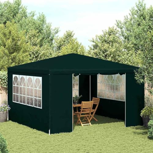 Nqyjm Tonnelle de Jardin Extérieur Tente de Réception et Parois Latérales 4x4 m Vert 90 g/m², Pavillon Chapiteau pour Mariage, Fêtes, Camping, événements Commerciaux