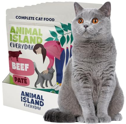 Animal Island Alimento Húmedo Completo para Gato Adulto Paté de Ternera y Pollo en Caldo de Ternera Textura Cremosa y Suave sobre, 12 x 85g
