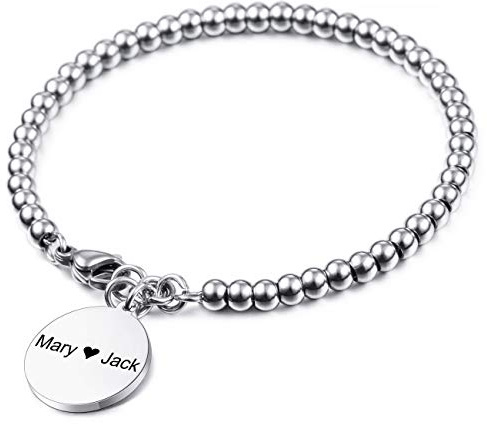 MeMeDIY Braccialetto Personalizzato Incisione Nomi Lettera Iniziale Birthstone Caviglia per Donna Ragazze Acciaio Inossidabile Link Regolabile con Perline con Cuore Regali Migliori Amici Gioielli