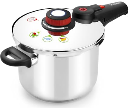 Monix Selecta Olla a presión rápida 9 litros con Sistema de selección de Alimentos y Cierre automático, Acero Inoxidable 18/12, Gris, 24 cm