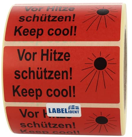 Warnetiketten 100 x 50 mm - Paket Aufkleber Vor Hitze schützen! Keep cool! - 1.000 Versandaufkleber auf 1 Rolle(n), Papier selbstklebend
