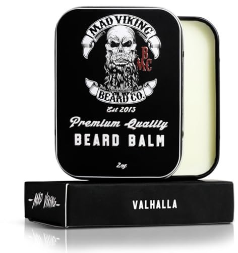 Mad Viking Valhalla Beard Balm – Non-Greasy Balm to Soften and Style with a Medium Hold - Made with Shea Butter, Beeswax & Premium Oils - Smooth Sandalwood & Vanilla Scent, Made in the USA - 2oz