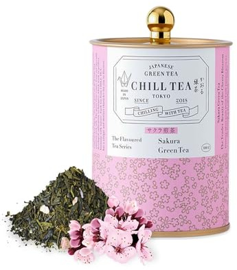 Thé vert sencha japonais aux fleurs de cerisier SAKURA de CHILL TEA Tokyo - Thé cerisier en fleur 100% japonais - Saveur riche, fruitée et florale (100g)