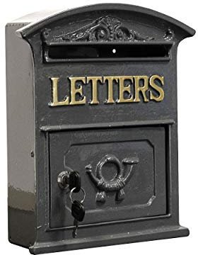 Aljec Grey Post Box Outdoor Lockable Wall Mounted Letterbox Vintage Style Mailbox With Gold Lettering Easy To Install