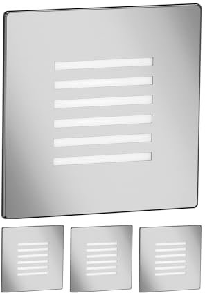 ledscom.de 4 pièces Lumière d'escalier LED/lampe murale encastrée FEX pour l'intérieur et l'extérieur, grille, carrée, inox, 85 x 85mm, blanc chaud