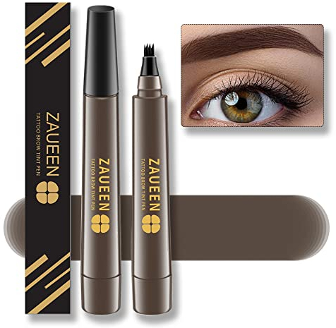 Tattoo Eyebrow Pen with Fork Tip, Microblading Brow Pencil, Waterproof, Long Lasting, Natural Looking, Stays on All Day (Black Brown)