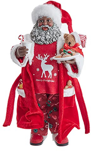 Kurt Adler 10.5-Inch Fabriché Black Santa in Pajamas and Robe
