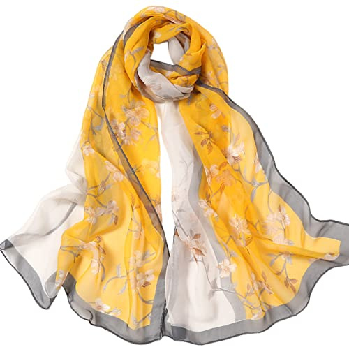 FAIRYGATE Foulard Cheveux Femme Vintage Georgette Femmes Floral Châles Mode Écharpe Jaune Ethnique Traditionnel Longue Pashmina Etole, DA42