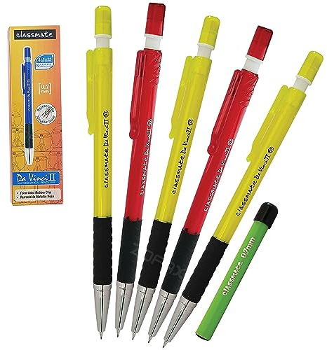 DaVinci-II - Portaminas con tubo de recambio de plomo, tamaño de mina de 0,7 mm, paquete de 5, lápices de nariz metálicos retráctiles, bolígrafo negro iZOFAX