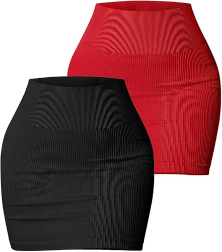 AIEOE Femme Jupe Côtelé en Tricot Extensible Jupe Crayon Courte Taille Haute Couleur Unie 2 Pièces L