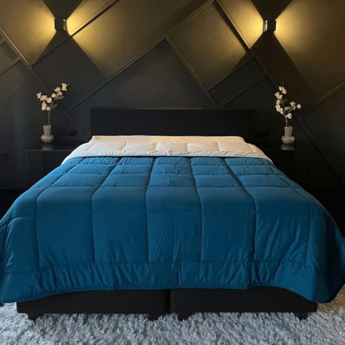 Zelesta Easybed 4-Jahreszeiten Bettdecke ohne Bezug – Bettwäsche für Winter und Sommer, warm, Daunen, waschbar, ohne Bezug (Türkis & Beige, 140 x 200 cm)