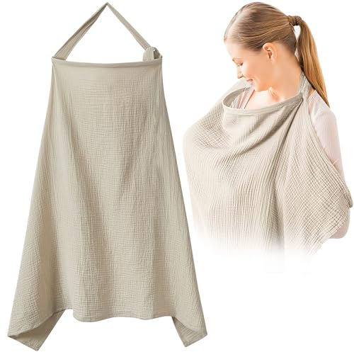 Tablier d'Allaitement, Darryy Couverture d'Allaitement en Coton, Cape Allaitement Bébé, 75 * 95cm, Voile d'Allaitement, Cache Allaitement, Écharpe Allaitement, Respirante, Douce, Multi (kaki)