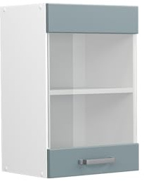 Vicco Küchenglasschrank R-Line, Blau-Grau, 40 cm | 1 Tür · 1 Einlegeboden · Tiefe – 31 cm · ✓ Frei kombinierbar · ✓ Alles im Blick