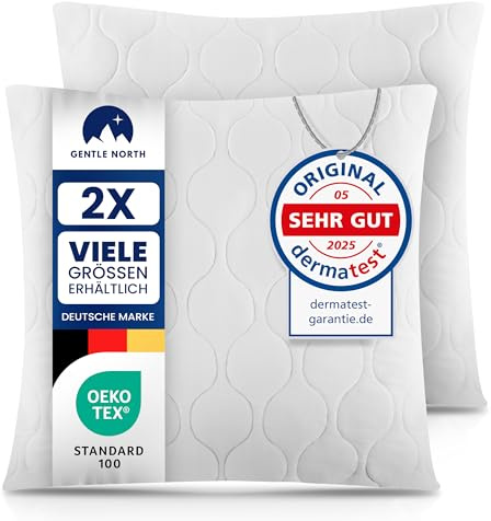 Gentle North Kopfkissen (60x60 cm groß) - 2er Set Kissen für Bett und als Dekokissen - Mit Reißverschluss für Füllung - Sofakissen - Zierkissen für Couch und Sofa - Ökotex - Waschbar bis 60° - Weiß