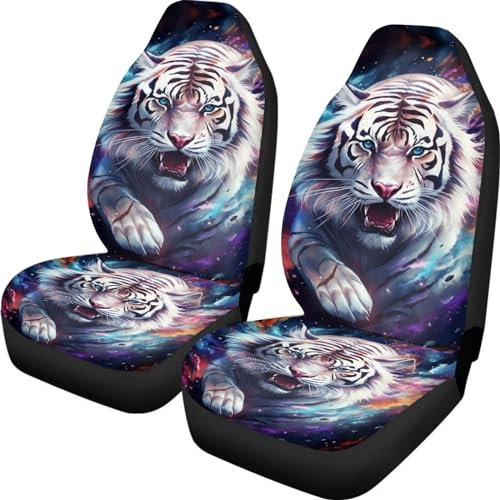 Showudesigns Galaxy Tiger Autositzbezüge für Vordersitz Vollset von 2 Satteldeckenbezüge Schutzbezüge Universal Passend für Auto SUV Van Saden Bunte Sterntier Autozubehör