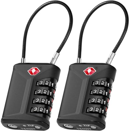 ZHEGE Kofferschloss Zahlenschloss 4 Stellig, TSA Schloss mit Flexible Kabel, Zelt Schloss mit Weißen Zahlen, Gepäckschloss, Reiseschloss, Kabelschloss für Koffer, Rucksack, Hostel (2 Stücke, Schwarz)