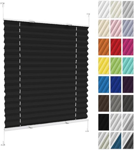 Jalousien Fenster Raffrollo, Fenster Plissee 88 x 190 cm, Blickdicht Sichtschutz Sonnenschutz, Plissee Klemmfix Verdunklung Jalousien, Fenster Plissee Ohne Bohren, für Fenster & Tür, Schwarz