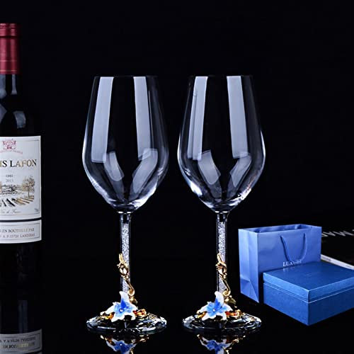 ULPUDFAO Copas De Vino Personalizadas 1 par de Cristal esmaltado Creativo Europeo Copa de Vino Tinto con Diamante/Taza de Cristal de Regalo de Boda Copas De Vino(E Type)