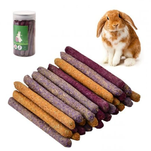 Dokeno Natürliche Blumen Timothy Heu Sticks 27 Stück, Kaninchen Spielzeug Kauspielzeug für Zähne, Blumen Molar-Snacks Kleintier Zähne Schleifen Spielzeug für Kaninchen, Hamster, 3 Geschmacksrichtungen