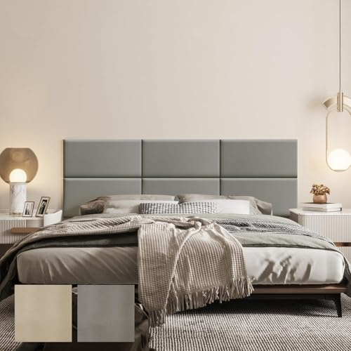 strusery Tête de lit en similicuir à coller de couleur gris foncé pour lit taille complète, panneau mural 3D en similicuir imperméable (lot de 6) (6, Gris, 60x30 cm)