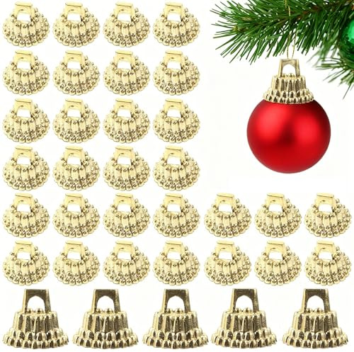FAVOMOTO 200PCS Plastic Christmas Ornament Caps, Gold Ball Cap Accessories Xmas Bauble Hangers Pendant Covers for DIY Christmas Decorations Replacement Ornament Tops