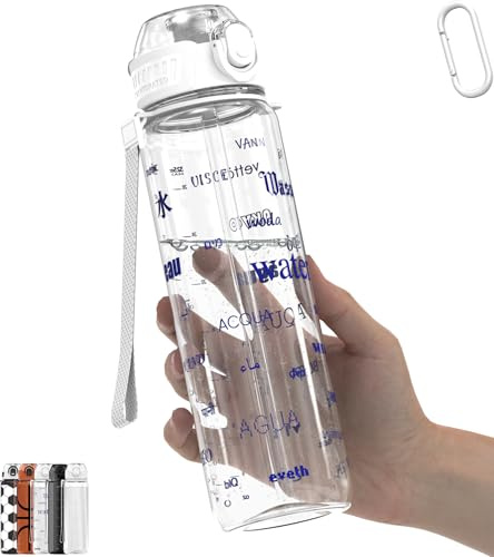 MYFOREST 34oz/1L Sport Water Bottle, Light Tritan, Quick-Open Gulp Lid/Straw 2-in-1, Leak-Proof, Dishwasher-Safe, BPA-Free, Drop-Resist & Scratch-Resist for Travel/Gym/Office (Words for Water)