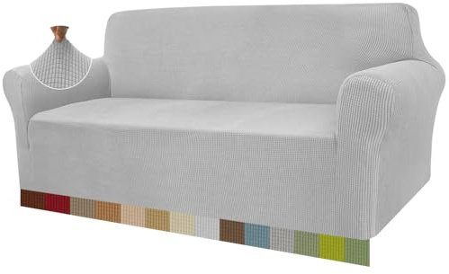 Granbest High Stretch Sofabezug Moderne Sofaüberwurf Jacquard Elastische Sofahusse für Wohnzimmer Protector für Hunde Haustiere (3 Sitzer, Silbergrau)