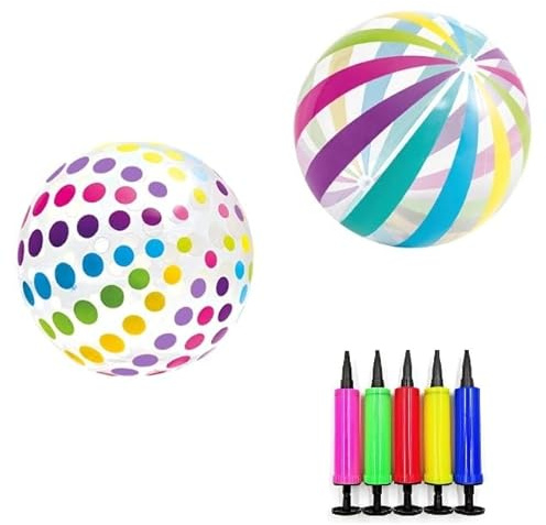 ZMDMAH Lot de 2 Ballons de Plage Gonflable, 28 cm Balles D'eau Colorées Rayées Ballon Plage Gonflable pour Enfants Jeux de Plage, Ballon Gonflable pour Vacances Piscine Fêtes
