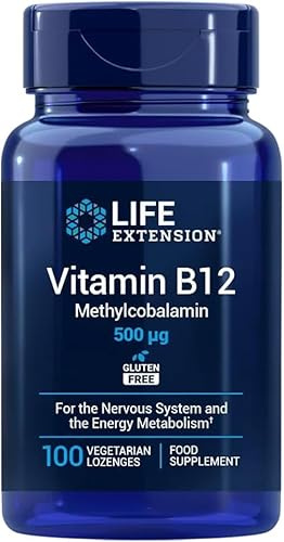 Life Extension - Vitamine B12 Méthylcobalamine 500 mcg, 100 Comprimés à Sucer Végétariens – Soutien pour l'Énergie, le Système Nerveux, le Métabolisme de l'Homocystéine et la Formation Sanguine