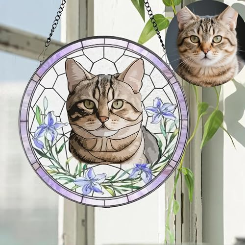 Custom Pet Portrait Stained Glass Suncatcher, Window garden hanging ornaments, personalised photo gifts dog cat Portrait from picture, pet loss gifts, pet cat dog Memorial