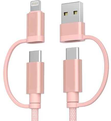 Basesailor Typ C Ladekabel für CarPlay und Android Auto 1M,4 in 1 Kabel | Universal USB C Schnellladekabel mit USB A Adapter für Auto,Kfz Zigarettenanzünder,Apple CarPlay,iPhone 17 und Android Geräte