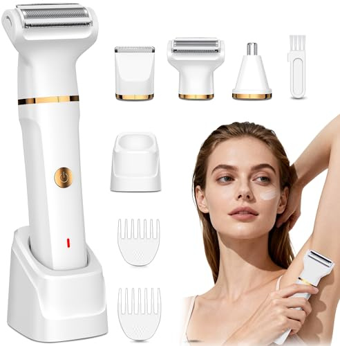 Rasierer Damen, 3-in-1 Intimrasierer für Frauen für Beine, Arme, Achseln und Bikinizone, Wiederaufladbar mit USB-Ladestation, Wasserdicht für Nass- und Trockenanwendung Damenrasierer Elektrisch, Weiß