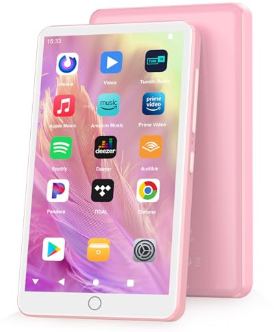Fanvace 144GB MP3 Players with Bluetooth WiFi, Android 13 OS MP3 MP4 Players with 4 Touchscreen and Speaker, Spotify Music Players with Audible, FM Radio, Amazon Music, Play Store (Pink)