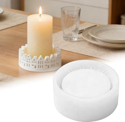 Gießformen Silikon Schale Häuserrand, für DIY-Projekte, 9 cm Durchmesser, 4 cm Höhe, Wiederverwendbare Formen für Kerzen, Gips, Epoxidharz & Beton, Perfekt für Handwerk, Dekorationen und Basteln