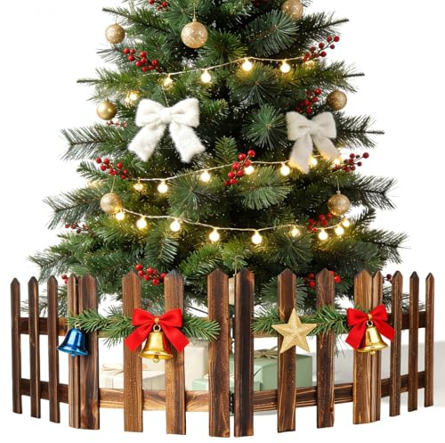Angoily Recinzione in Legno Carbonizzato 30 Cm per Decorazioni Natalizie, Mini Staccionata da Giardino per Esterni, Recinzione Decorativa per Alberi di Natale e Ambienti Festivi
