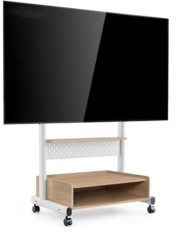 Soporte para Televisor Móvil con Ruedas, Carrito TV con Estante Almacenamiento, Soporte Universal De Suelo para Televisores 40 A 85 Pulgadas, Consola Multimedia Portátil.(Natural)