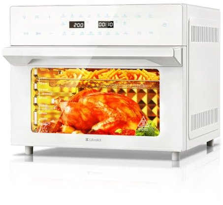 LLIVEKIT 30L Friggitrice ad Aria Forno XXL con Girarrosto Rotante, Mini Forno a Convezione 20 Programmi e 9 Accessori, Friggitrice ad Aria Senza Olio con Schermo a LED, Ricettario, 80 °C-230 °C