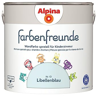 Alpina Farbenfreunde – Nr. 10 Libellenblau – Wandfarben speziell für Kinderzimmer – frei von konservierungs- und lösemittelfrei – für ein gesundes und behagliches Raumklima – 2,5L