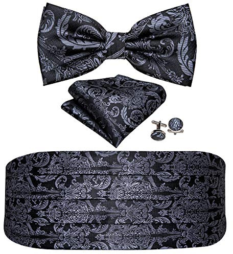 Barry.Wang Set Fascia e Papillon da Uomo, Fascia in Seta Papillon Preannodato Pochette Gemelli, Taglia unica