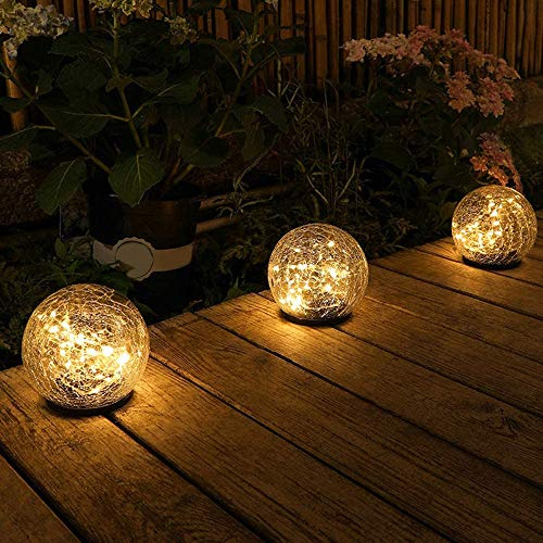 Solar Crackle Glass Ball Ground Lights, Auto On/Off Night Pathway Light for Garden, Home, Party, Gazebo, Patio - Small Ball (10 x 9cm), 1 Pack