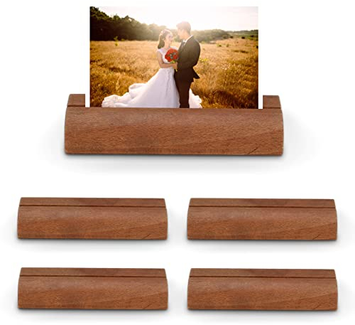 HERCHR 5 Pezzi Portacarte in Legno Rustico, Supporto per Tavoli Numerati per Matrimoni, Tabella Numero Portafoto, Supporti per Carte di Credito in Legno per Decorazione della Festa di Cena