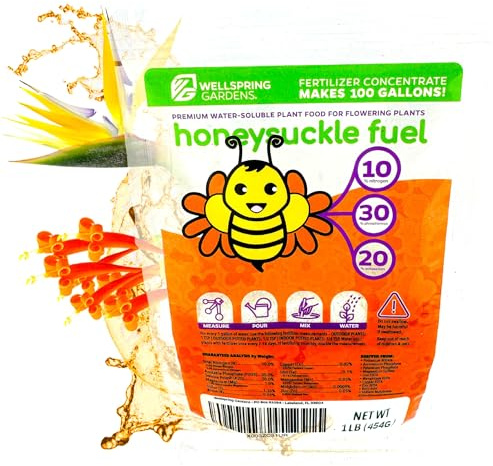 Wellspring Gardens Honeysuckle Fuel Fertilizer - Water Soluble Plant Food, Bloom Booster Fertilizer for Flowering Plants, Ideal for Vibrant Blooms - 1 Pound(lb.)