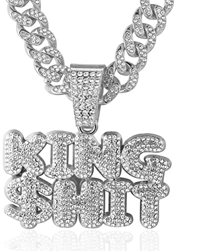 Halukakah Goldkette für Herren 18k Echtgold Plattiert/Platin Weißgold-Finish Iced Out Anhänger Halskette,Volle Cz-Labordiamanten Zinken-Set,14mm Kubanische Gliederkette 45cm,Kostenlose Geschenkbox
