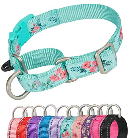YUDOTE Martingale hundhalsband flyktsäker anti-drag med säkerhet snabbfrigörande spänne för smala huvud hundar enkel promenader, liten, blommiggrön