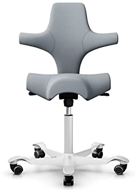 HAG Capisco 8106 Stoff Select Bürodrehstuhl - Standard Gasfeder 200 mm - Sitzhöhe 47-65,5 cm - weiche Rollen (Light Grey - SC60139, Weiß)